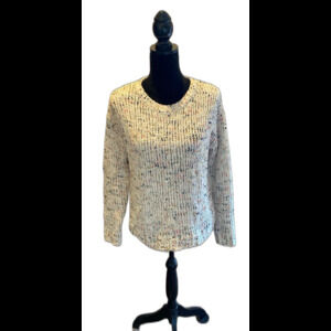 Blush & Bloom Crewneck Sweater Loose Knit Size Medium Cream Pink Black SOFT!